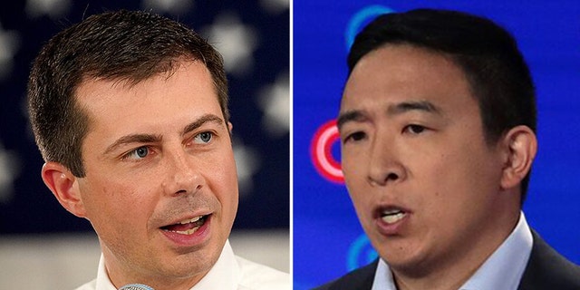 Former Democratic presidential candidates Pete Buttigieg, left, and Andrew Yang weighed in Friday night on the Israel-United Arab Emirates deal brokered by the Trump administration.