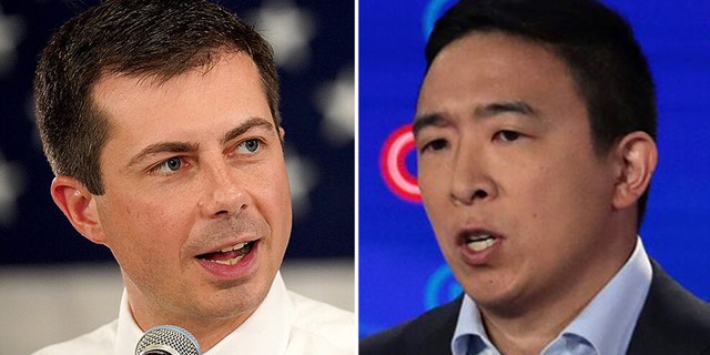 Former Democratic presidential candidates Pete Buttigieg, left, and Andrew Yang, shown in file photos, discussed the 2020 presidential election on 