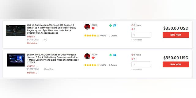 A screenshot from an online marketplace where apparently hacked video game accounts are bought and sold. Night Lion Security released a new report suggesting the online economy of hacked video game accounts generates a billion dollars a year.
