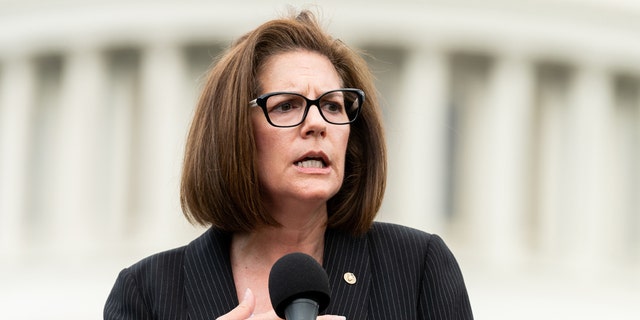 U.S. Senator Catherine Cortez Masto, D-Nev., speaks during the event in front of the Capitol to urge the passage of the H.R. 8 universal gun background checks legislation. (Michael Brochstein/SOPA Images/LightRocket via Getty Images, File)