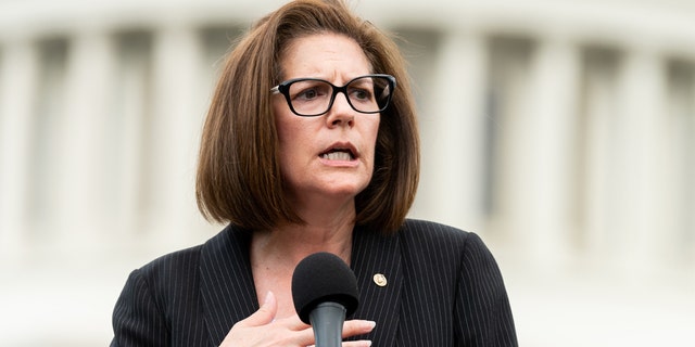 U.S. Senator Catherine Cortez Masto, D-Nev., speaks during the event in front of the Capitol to urge the passage of the H.R. 8 universal gun background checks legislation. (Michael Brochstein/SOPA Images/LightRocket via Getty Images, File)