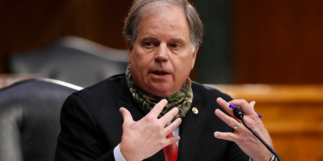 WASHINGTON, DC - MAY 07: Sen. Doug Jones, D-AL., speaks during a Senate Health Education Labor and Pensions Committee hearing on new coronavirus tests on Capitol Hill May 7, 2020 in Washington DC. (Photo by Andrew Harnik - Pool/Getty Images)