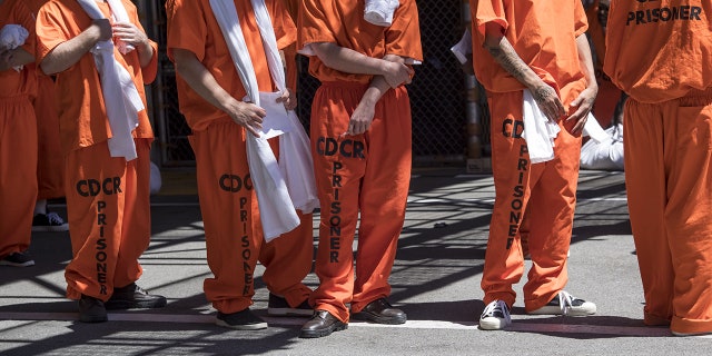 Inmates stand outside at San Quentin State Prison in San Quentin, California, U.S., on Tuesday, Aug. 16, 2016. (Getty Images)