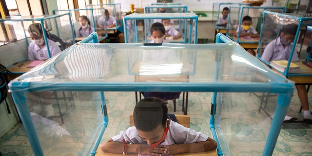 Plastic screens also have been set up around desks at the school. (Getty Images)