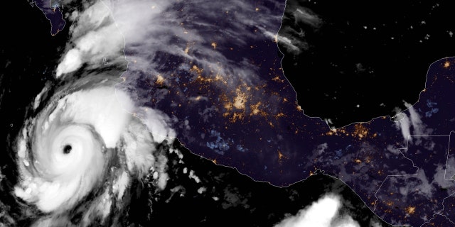 Hurricane Genevieve can be seen off the coast of Mexico on Aug. 18, 2020.