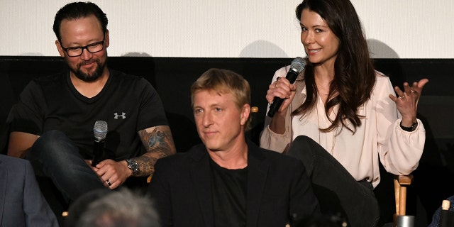 Hiro Koda, left, William Zabka and Jahnel Curfman attend Sony Pictures Television's Emmy FYC Event 2019 'Toast to the Arts' on May 4, 2019, in Los Angeles, Calif. (Michael Kovac/Getty Images for Sony Pictures Television)