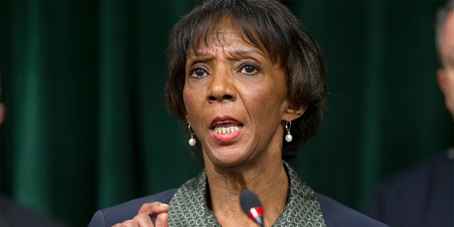 Former Los Angeles County District Attorney Jackie Lacey speaks in Los Angeles, Jan. 6, 2020. (Associated Press)