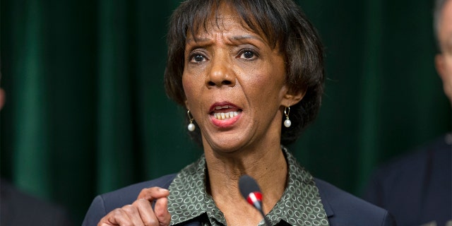 Former Los Angeles District Attorney Jackie Lacey speaks in Los Angeles on January 6, 2020. (Associated Press)