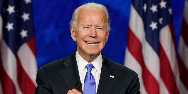 Democratic presidential candidate former Vice President Joe Biden speaks during the fourth day of the Democratic National Convention, Thursday, Aug. 20, 2020, at the Chase Center in Wilmington, Del. (AP Photo/Andrew Harnik)