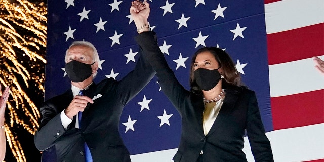 Democratic presidential candidate former Vice President Joe Biden and his running mate Sen. Kamala Harris, D-Calif., watch fireworks during the fourth day of the Democratic National Convention, Thursday, Aug. 20, 2020, at the Chase Center in Wilmington, Del. Biden and Harris' gun control agenda were called "the strongest gun safety ticket in history" by Brady United. (AP Photo/Andrew Harnik)