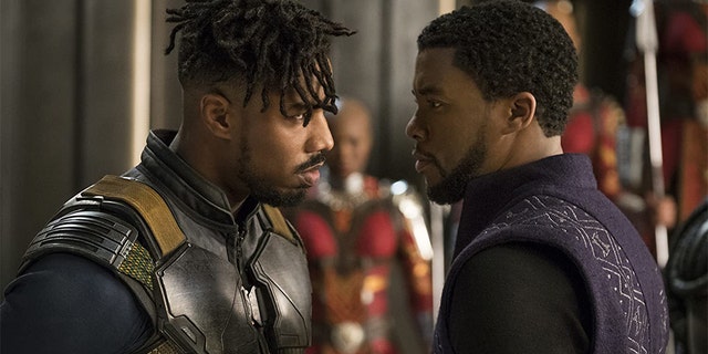 Michael Jordan (left) and Chadwick Boseman in 'Black Panther.'