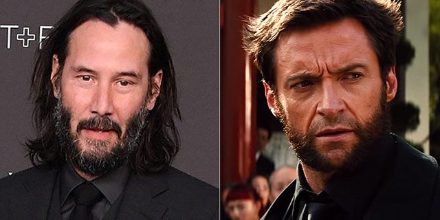 Keanu Reeves (L) and Hugh Jackman as Wolverine (R)