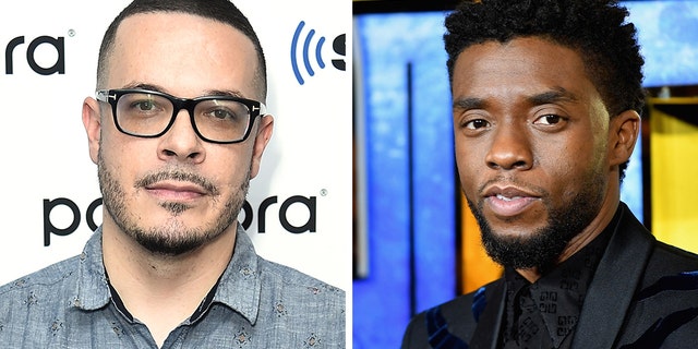 Social justice activist Shaun King, left, was accused on Twitter of using the death of movie star Chadwick Boseman, right, to promote his book, causing a major online backlash. (Getty)