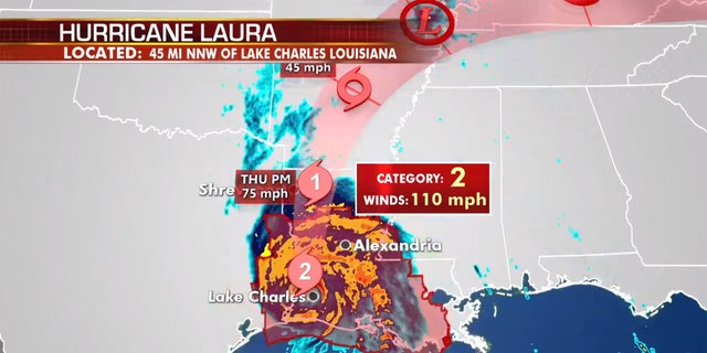 The forecast track of Hurricane Laura.