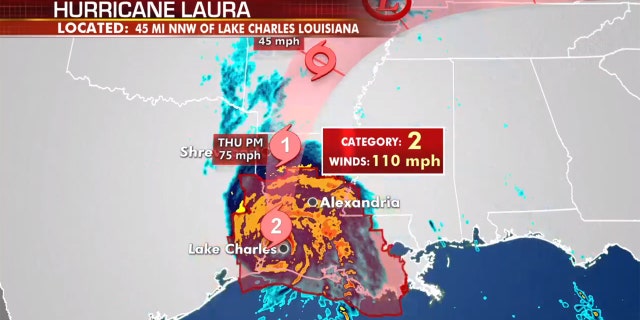 La trayectoria pronosticada del huracán Laura.