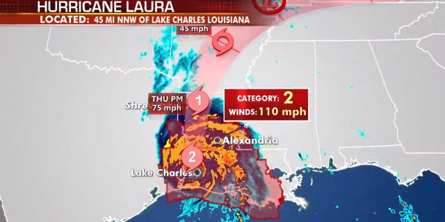 The forecast track of Hurricane Laura.