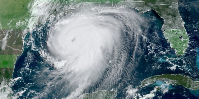 A strengthening Hurricane Laura can be seen over the Gulf of Mexico on Wednesday, Aug. 26, 2020.