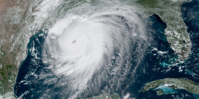 A strengthening Hurricane Laura can be seen over the Gulf of Mexico on Wednesday, Aug. 26, 2020.