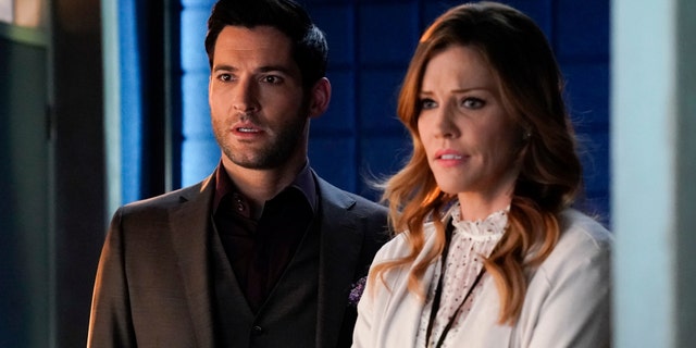 Tom Ellis (left) and Tricia Helfer in 'Lucifer.' (Photo by FOX Image Collection via Getty Images)