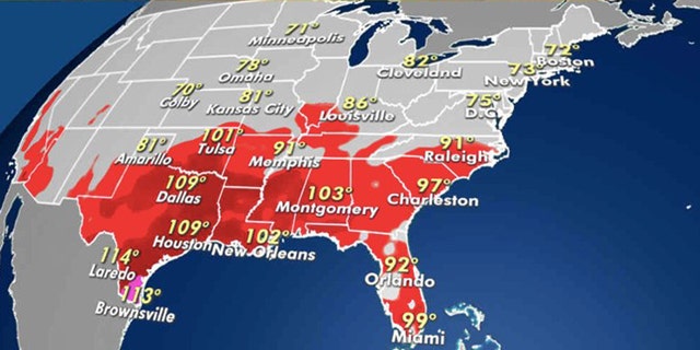 The forecast heat index for Monday, Aug. 31, 2020.