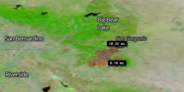 The measurement tool on NASA's Worldview app was used to show the size of the burn scar. Using the tool, the scar was measured to be approximately 10.32 miles long and 8.16 miles wide.