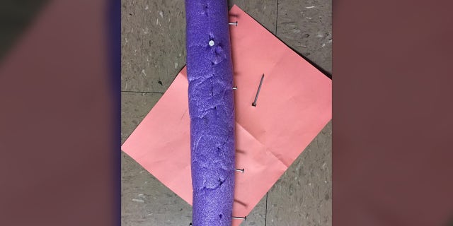 Pool noodles filled with nails were used by protesters to damage police vehicles, officials said.