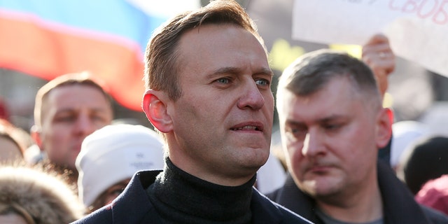 Alexey Navalny, Russian opposition leader, walks with demonstrators during a rally in Moscow, Russia, on Saturday, Feb. 29, 2019. ]Andrey Rudakov/Bloomberg via Getty Images