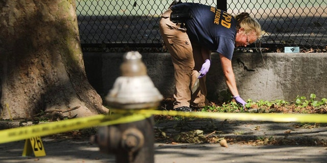 Infosnipz Police work at a crime scene in Brooklyn where a 1-year-old child was shot and killed on July 13 in New York City. The boy was shot near a playground during a Sunday cookout when gunfire erupted. Shootings have increased nationwide with young victims having become unintended targets.