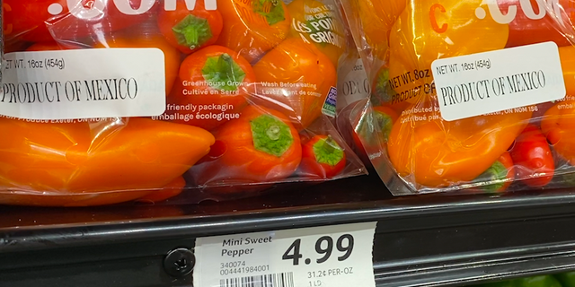 Bags of peppers stamped with "Product of Mexico" labels at a nearby Florida grocery store.