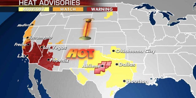 Excessive heat warnings, watches and advisories strech across the Plains into the Southwest.