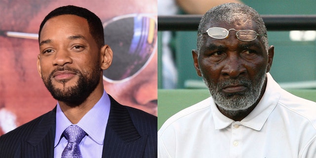 Will Smith (left) portrays tennis coach Richard Williams (right) in the film 'King Richard,' due for release in 2021.