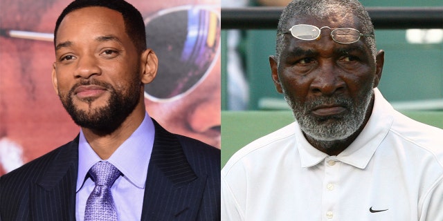 Will Smith (left) portrays tennis coach Richard Williams (right) in the film 'King Richard,' due for release in 2021.