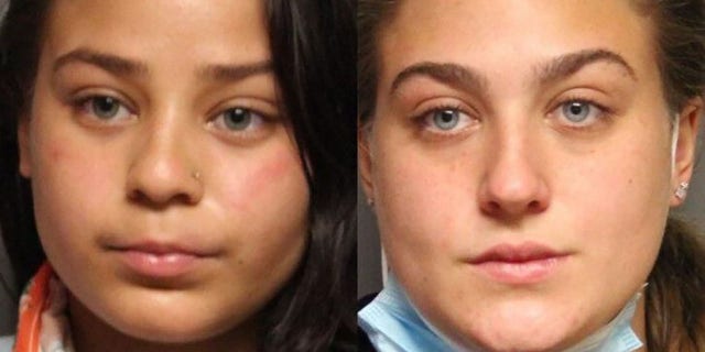 Olivia Winslow, left, and Camryn Amy, both 21, face charges in connection with a Thursday incident in Wilmington, Del., authorities say. (Wilmington Police )