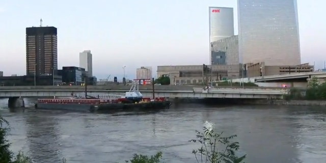 The Vine Street Expressway in Philadelphia was closed in both Wednesday morning due to unsecured barge that was knocked free due to flooding from Tropical Storm Isaias.