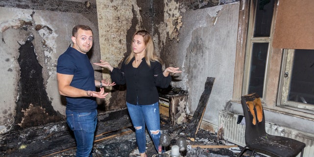 Albert Ndreu and Valeria Madevic are engaged -- after the future groom accidentally burned down their apartment.