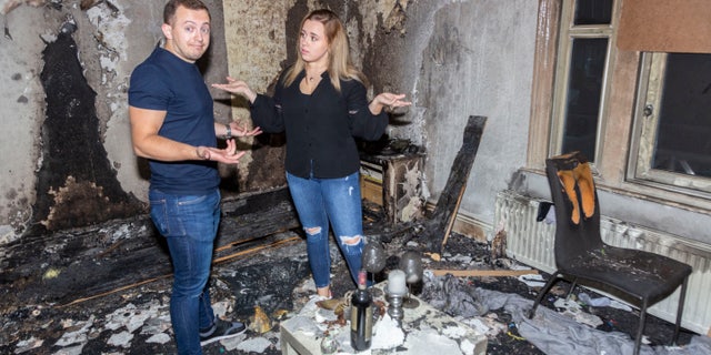 Albert Ndreu and Valeria Madevic are engaged -- after the future groom accidentally burned down their apartment.