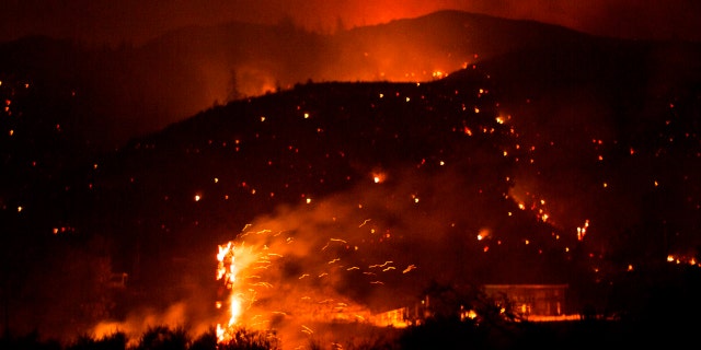 The Lake Hughes fire burns in Angeles National Forest on Aug. 13, north of Santa Clarita, Calif.