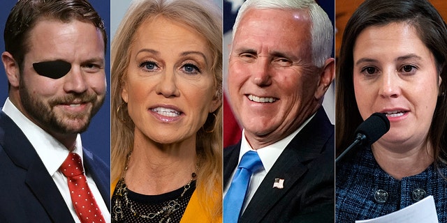 Rep. Dan Crenshaw, R-Texas, White House counselor Kellyanne Conway, Vice President Mike Pence and Rep. Elise Stefanik, R-N.Y., will showcase some of the old and new voices in the Republican Party Wednesday. (AP)