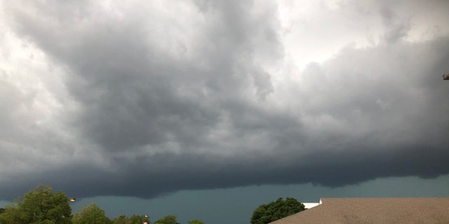 The derecho can be seen approaching Woodridge, Ill., on Aug. 10, 2020.