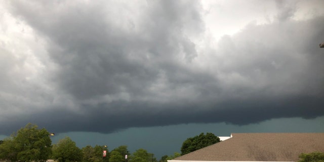 The derecho can be seen approaching Woodridge, Ill., on Aug. 10, 2020.