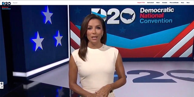 Actress and activist Eva Longoria addresses the virtual Democratic National Convention Monday night. (Photo by DNCC via Getty Images)