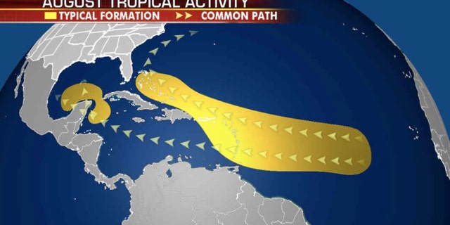 A look at where tropical systems tend to form and track during the month of August.