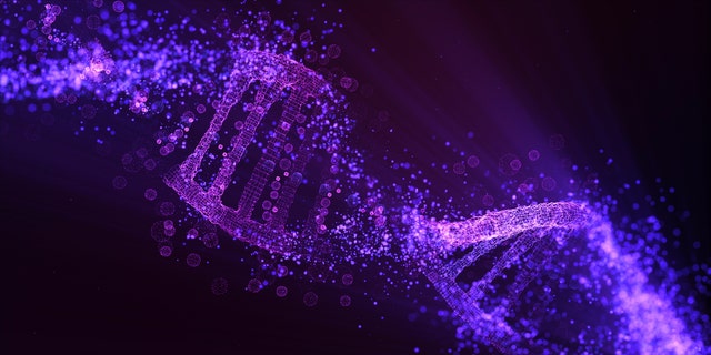 Glowing DNA molecules. DNA helix model