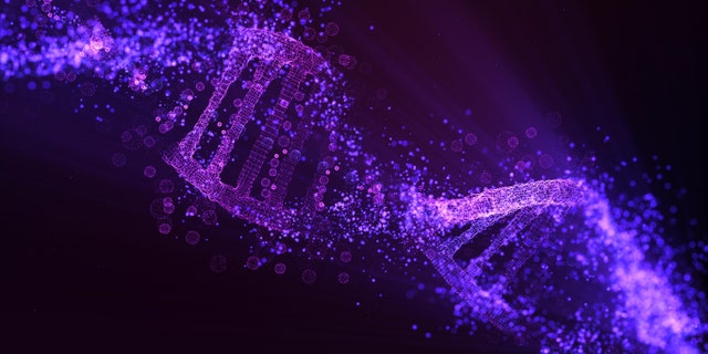 Glowing DNA molecules. DNA helix model