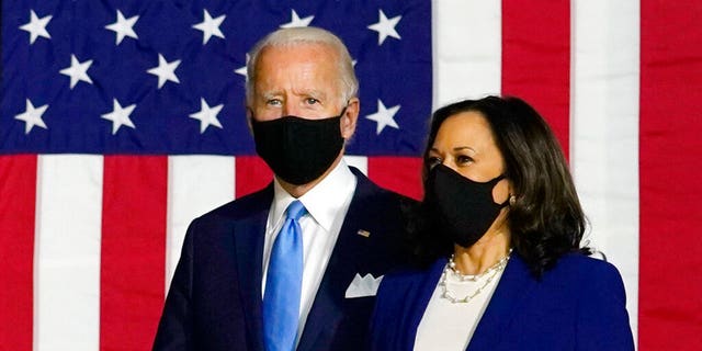 Then-Democratic presidential candidate Joe Biden and his running mate, Sen. Kamala Harris, D-Calif., in Wilmington, Del., Aug. 12, 2020. (Associated Press)