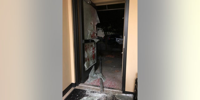 Image shows Portland Police Association property allegedly damaged during Tuesday night's events (Portland Police Bureau)