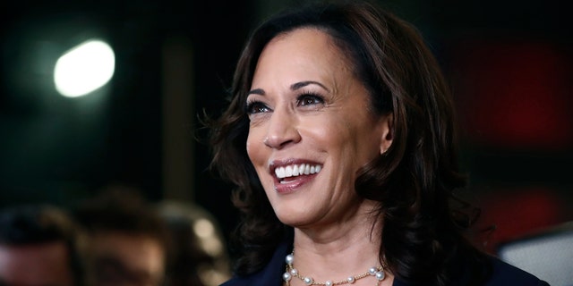 FILE - In this June 27, 2019, file photo, then-Democratic presidential candidate Sen. Kamala Harris, D-Calif., listens to questions after the Democratic primary debate hosted by NBC News at the Adrienne Arsht Center for the Performing Art in Miami. (AP Photo/Brynn Anderson, File)