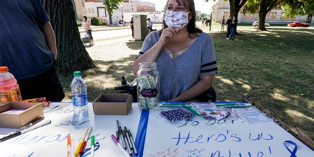 Jennifer Payton participating in the Blue Lives Matter rally Sunday in Kenosha.