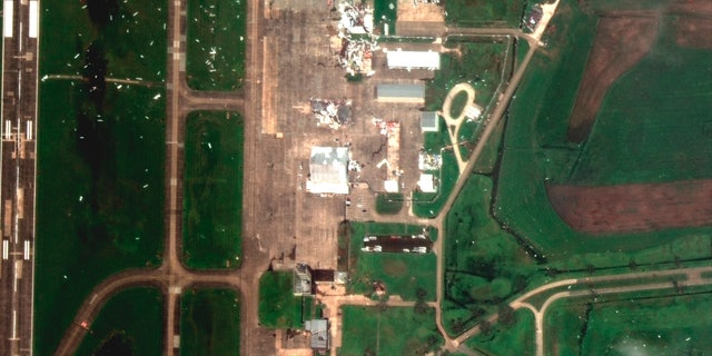 The Lake Charles Regional Airport after Hurricane Laura. (AP/Maxar Technologies)
