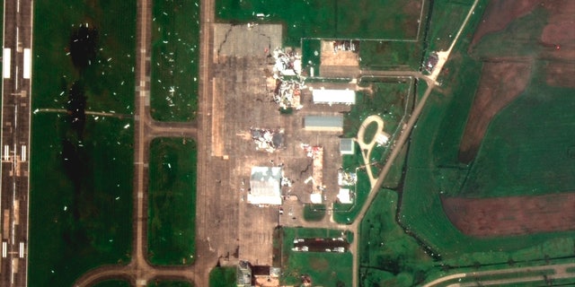 The Lake Charles Regional Airport after Hurricane Laura. (AP/Maxar Technologies)